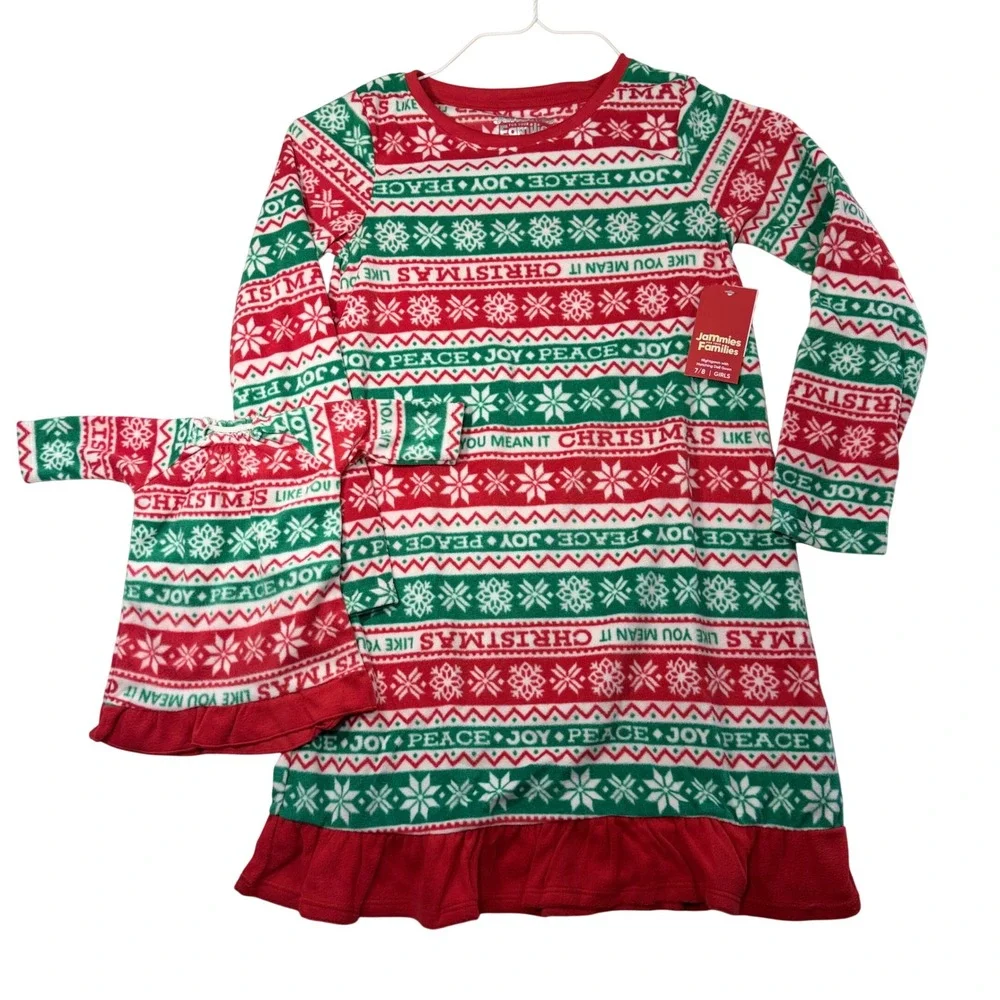 Matching Doll and Girls size 7/8 Christmas Fleece Nightgowns